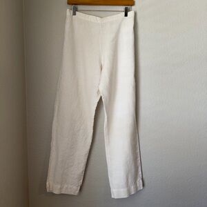 Bryn Walker White Linen Straight Leg High Rise Pull-On Style Pants Size Large